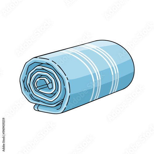 Rolled blue towel with white stripes and clean lines