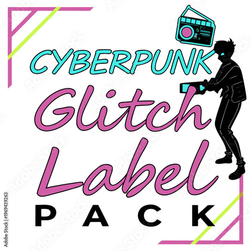 Cyberpunk glitch style label pack design