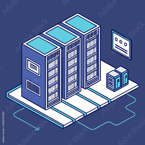 Isometric data center server racks