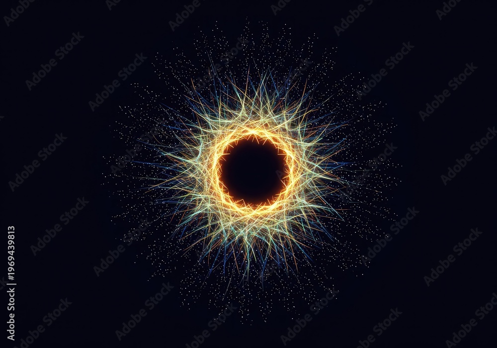 Fototapeta premium A dynamic digital visualization of energy flowing outward from a central point, illustrating sympathetic vibration and harmonic frequency matching ,energy ,acoustic ,cycle
