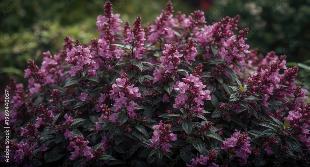 Obraz premium Thriving purple ruellia tuberosa blooms covering garden shrub
