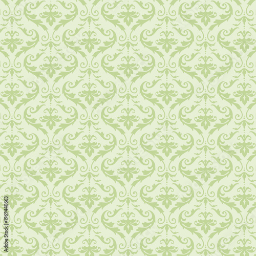 Vintage Green Damask Pattern Background