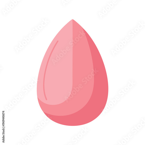 Pink teardrop-shaped makeup sponge with subtle shading on white background