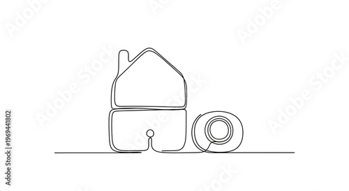 Minimalist House Icon with Measuring Tape - Real Estate, Construction, DIY Concept