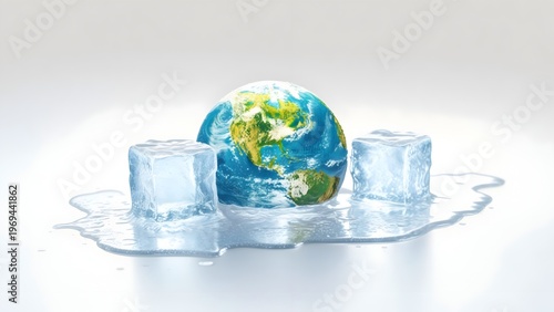 Earth globe melting into water puddle