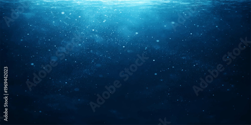 Abstract an ethereal underwater scene where light dances through the depths, with the play of light. This tranquil image evokes a sense of calm and mystery, inviting the viewer to explore the unknown.