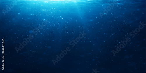 Abstract the deep blue ocean, an expansive and mysterious underwater world with sunlight piercing the surface, creating a stunning and immersive aquatic experience. 