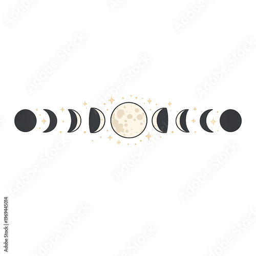 lunar cycle, golden moon, moon phases, celestial design, astrology, mystic, night sky, cosmic, astronomy, moon illustration, golden accents, celestial art, full moon, crescent moon, waxing moon, wanin