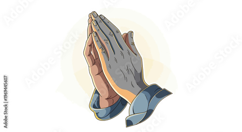 Folded hands illustration symbolizing prayer or supplication isolated design