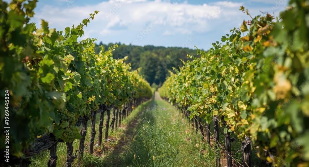 Obraz premium Lush vineyard grape harvest targeted at organic dry white wine