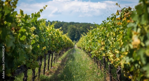 Lush vineyard grape harvest targeted at organic dry white wine
