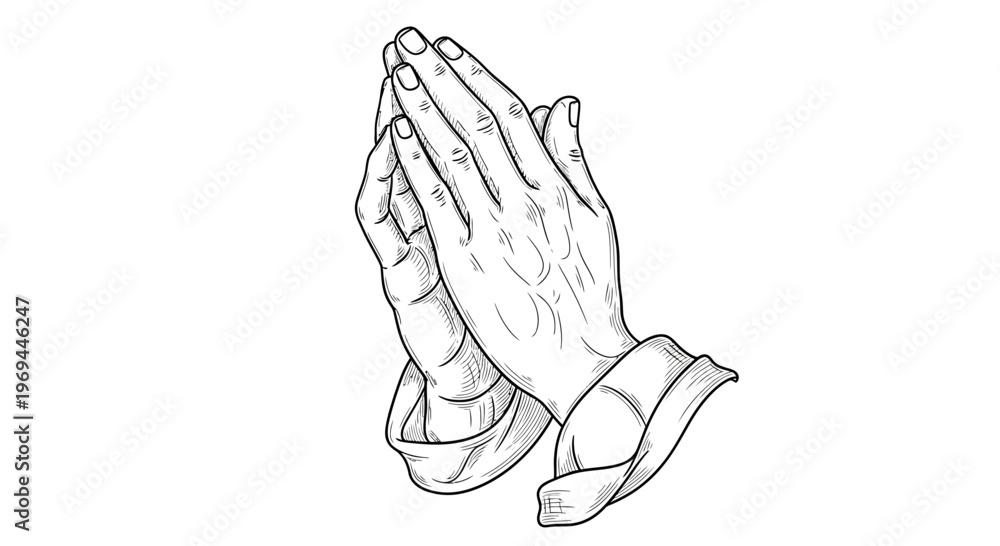 Obraz premium Hands clasped in prayer illustration against a clean white background