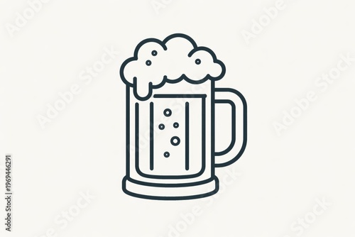 Flat design thin line beer mug icon with dark grey outline for web apps