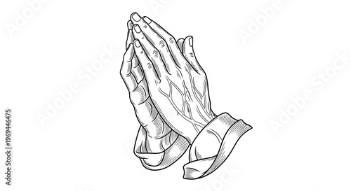 Hands clasped in prayer on white background symbolic of devotion faith
