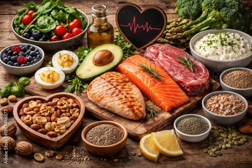 Healthy eating with keto friendly foods promoting heart health and high protein intake