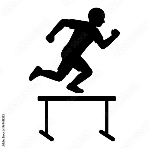 Hurdler Jumping over Barrier Line Icon