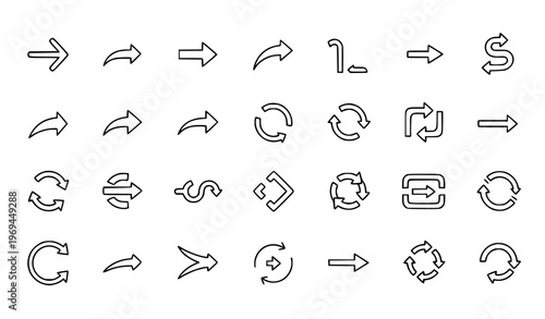 Outline Arrow Icons – Navigation Direction Line Vector Illustration Set