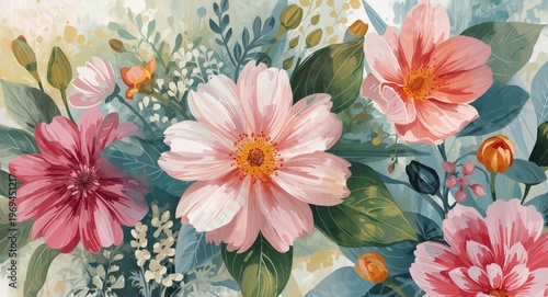 Fresh acrylic style digital floral painting designed for lively prints and nature themed graphic projects