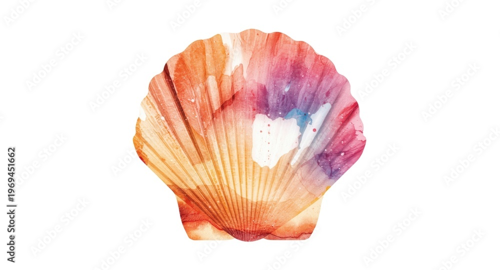 Fototapeta premium Watercolor artwork of a sea shell featuring fluid paint transitions