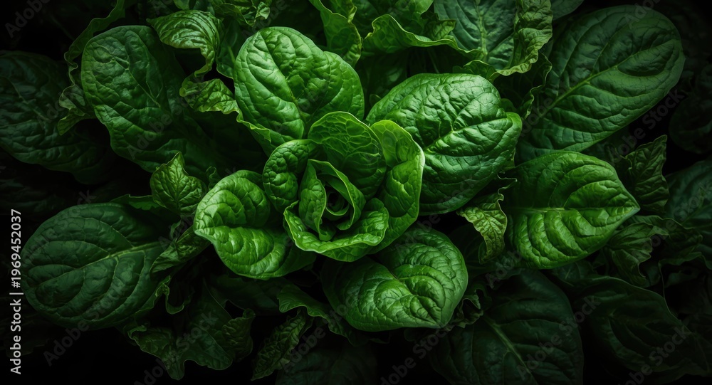 Fototapeta premium Spinach plant fresh foliage with rich green coloration
