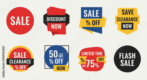 Colorful sale promotion badges for retail discount advertising and marketing