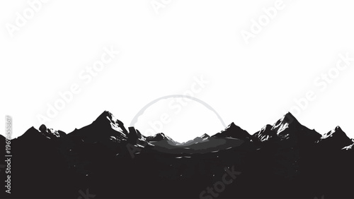 silhueta de montanhas com sol ao fundo isolado em fundo branco