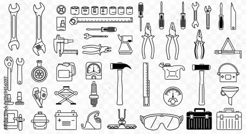 Collection of Hand Tools and Equipment for Repair and Construction.