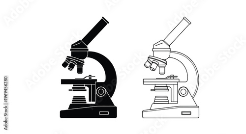 Two black and white line drawings of laboratory microscopes