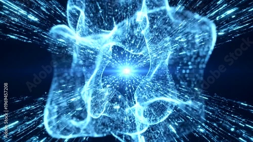 Dynamic energy burst with glowing particles in space