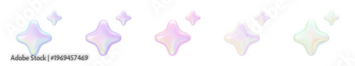 Fotografie Holographic Iridescent 3D Sparkle Star Set with Transparent Background, Pastel P