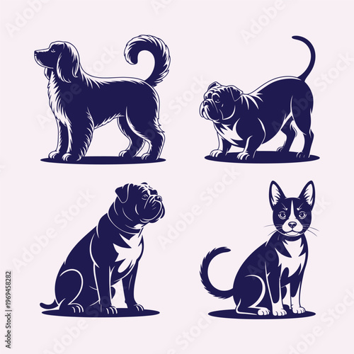 Multiple dog breeds silhouette set vector illustration collection. Perfect for pet related designs branding and educational use
