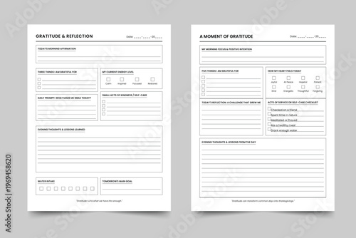 Daily Gratitude and Reflection Journal Bundle, Minimalist Mindful Wellness Planner, Self Care Intention Tracking Sheets, Mental Health Notebook Page