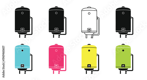 Collection of water heaters in various colors and styles