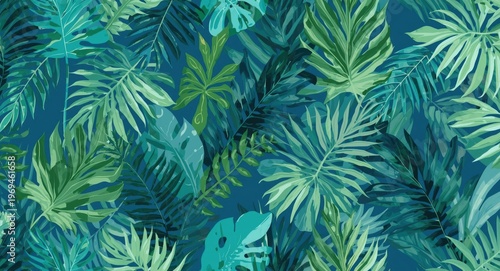 Tropical leaf pattern on vibrant blue background for decorative wallpaper and greeting cards