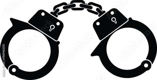 Handcuffs, police restraint equipment, law enforcement symbol, arrest concept, crime justice, metal shackles, security icon, detention, imprisonment, authority, criminal control