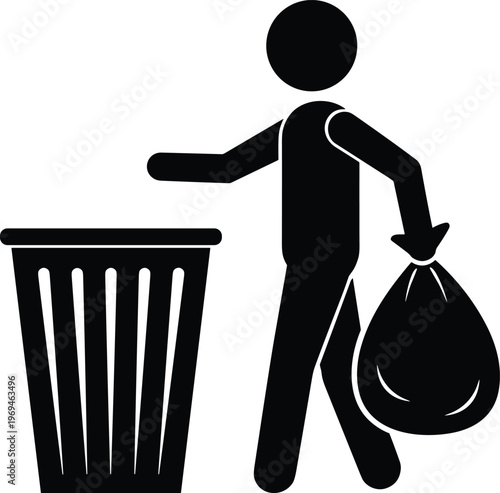 Person throwing garbage into trash bin, waste disposal concept, cleanliness, sanitation, recycling awareness, environmental protection, hygiene, responsible behavior symbol icon