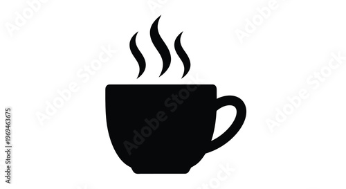Simple black silhouette of a steaming hot coffee or tea cup