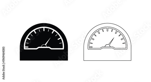 Two gauge icons one solid black and one white outline displaying measurement