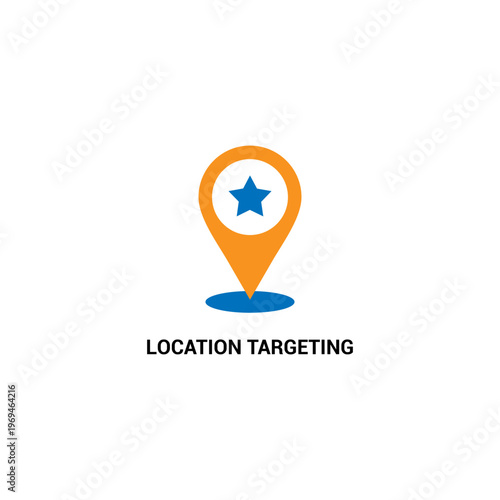 Location targeting icon featuring orange map pin and blue star for geographic marketing, local business positioning, and digital navigation strategy.
