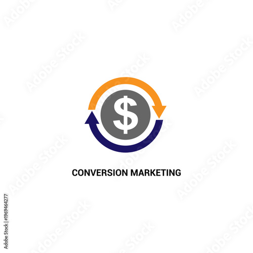 Professional conversion marketing icon with dollar symbol and cycle arrows symbolizing revenue growth, investment profit, and digital business sales optimization.
