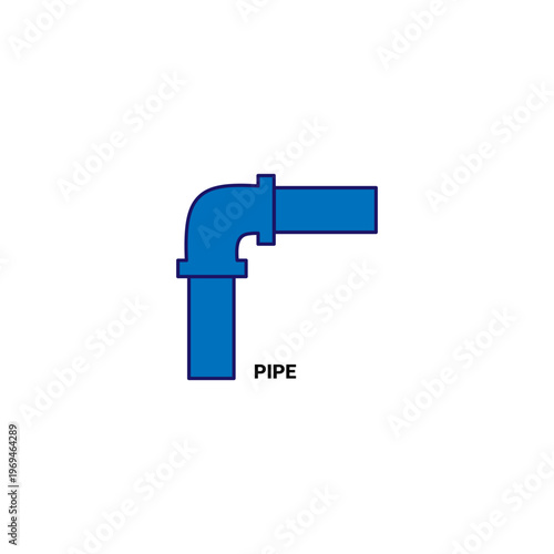 Blue industrial pipe elbow joint icon representing plumbing services, water infrastructure, construction hardware, and mechanical engineering for graphic design projects.
