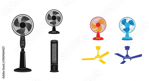 Variety of fans displayed in black white red yellow and blue colors