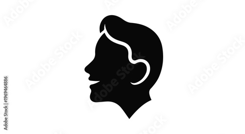 Simple black silhouette profile of a smiling person's head against a white background
