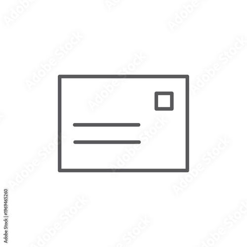 Minimalist postcard icon with stamp and address lines for travel greetings, contact us, and mobile app UI design vector.

