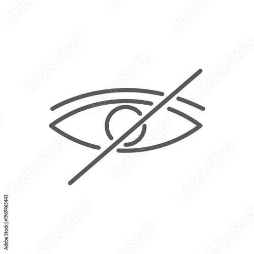 Minimalist hidden eye icon with slash for privacy, invisible status, and password masking for mobile app UI and web design.
