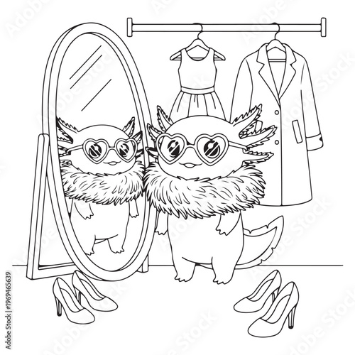 Fashionable Axolotl Mirror Coloring Page