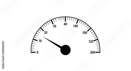 Black and white illustration of a speedometer showing approximately 100 kph