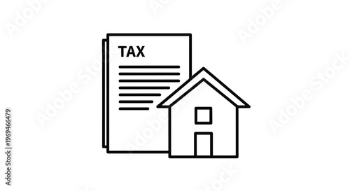 Property tax concept a house illustration next to a tax document
