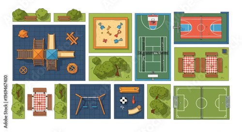 Outdoor recreational facilities playground park elements illustration