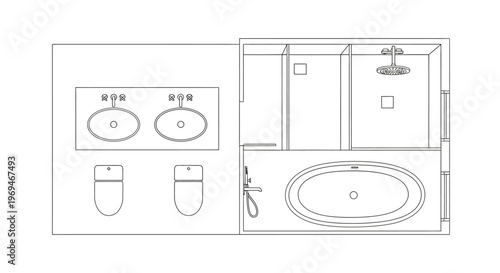 Bathroom layout plan with sink toilet and shower